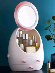 Oval Mirror Cosmetic Storage Organizer | Makeup Storage Box